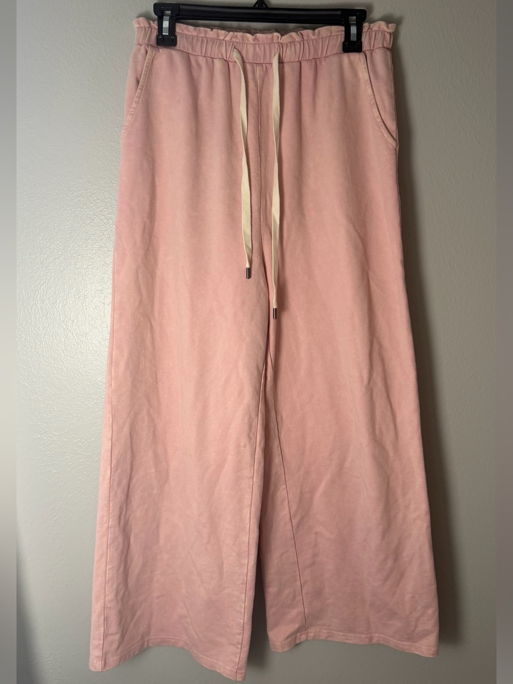 Soft Pink Wide-Leg Drawstring Pants